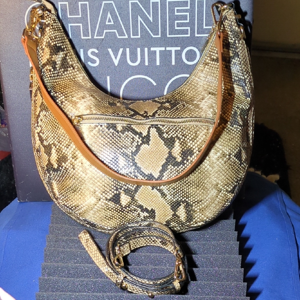 INC International Concepts Snake Print Hobo Bag - Brown and Black